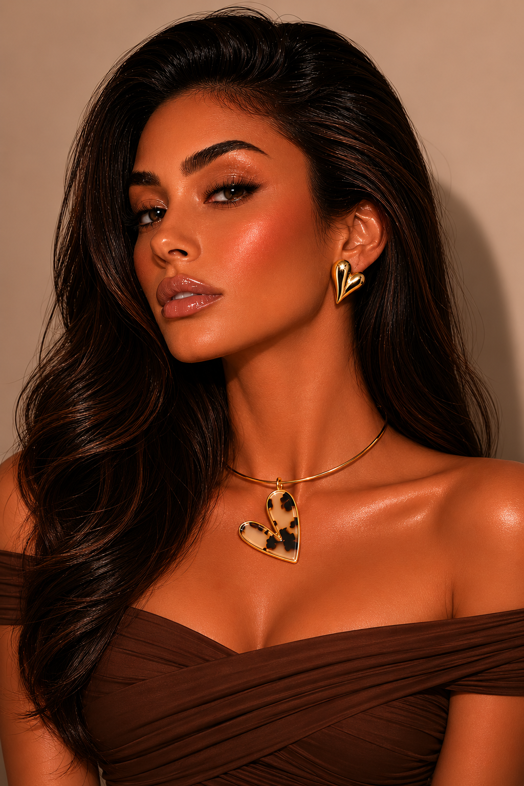 Fendleigh Laurelle Blair Signature Heart choker 18K gold – bold heart choker necklace lifestyle shot