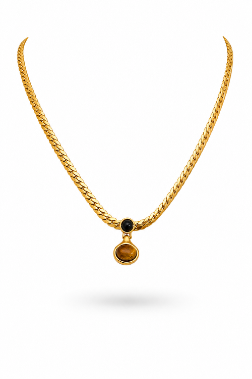 Fendleigh Laurelle Bryn Tiger Eye statement necklace in 18K gold finish