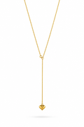 Fendleigh Laurelle Kylie Heart Lariat necklace in 18K gold finish – long gold heart lariat necklace