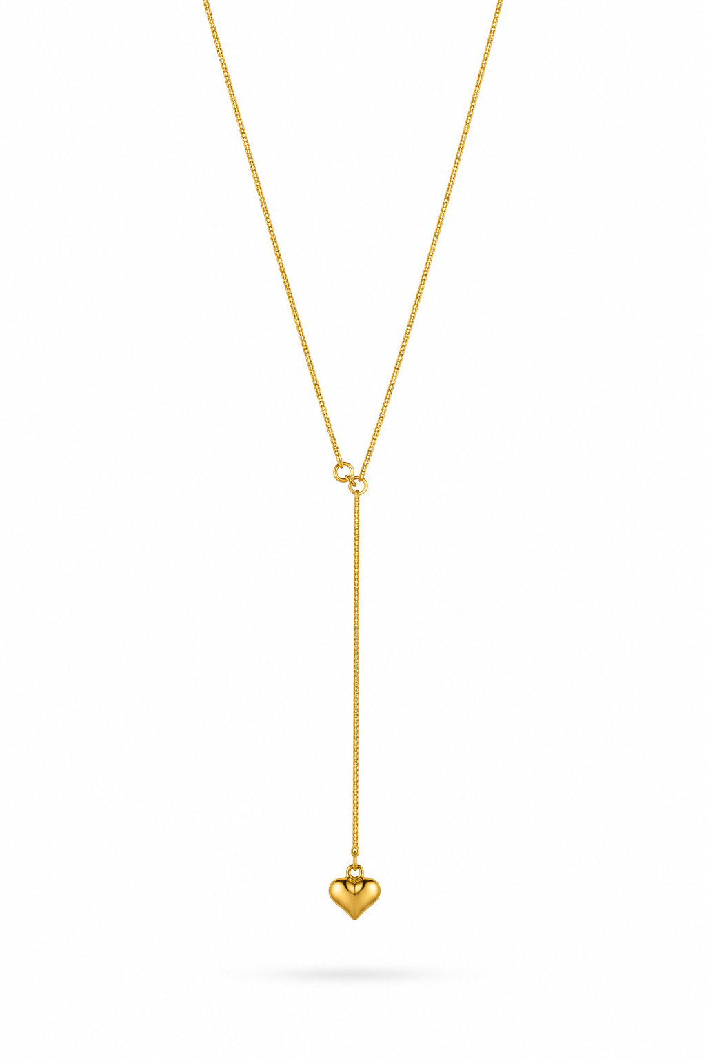 Fendleigh Laurelle Kylie Heart Lariat necklace in 18K gold finish – long gold heart lariat necklace