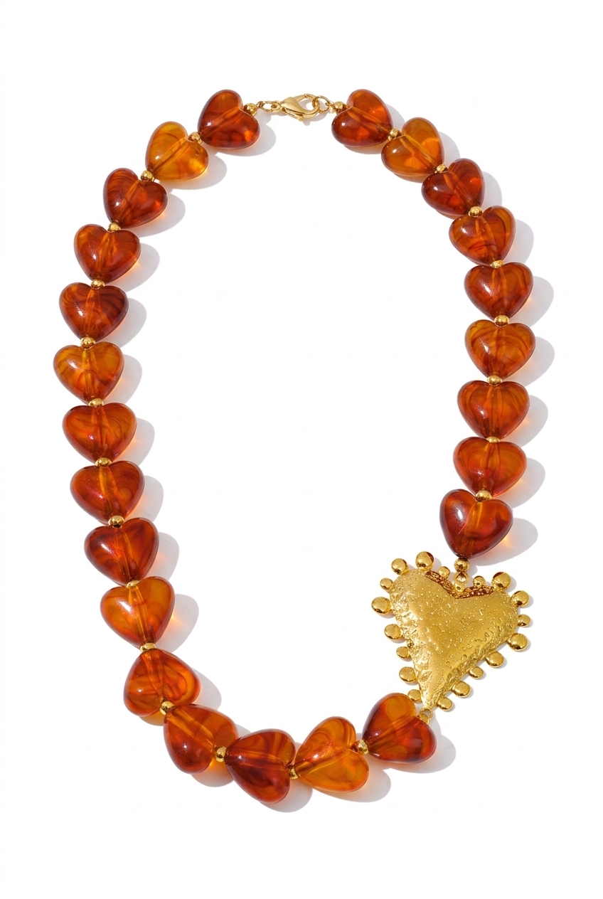 Fendleigh Laurelle Victoria Queen of Hearts statement necklace in 18K gold finish